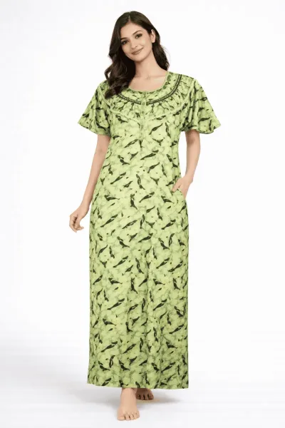 Women's Cotton Zipper Nighty, Prill Style, Mint Green